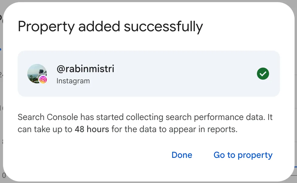 Property Added Successfully - Google Search Console