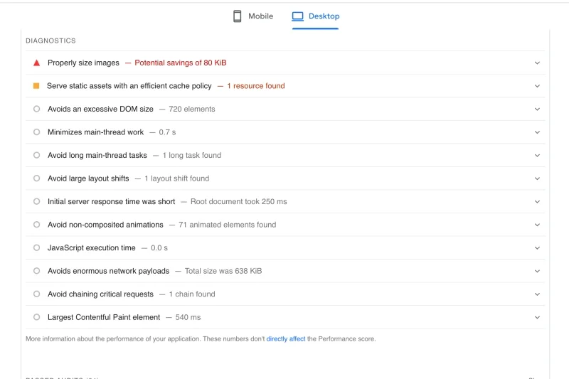 PageSpeed Insight Diagnostics